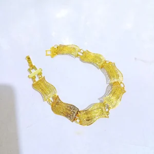gelang titanium wanita gold plat lebar gelombang ukir anti karat alin vip glw095