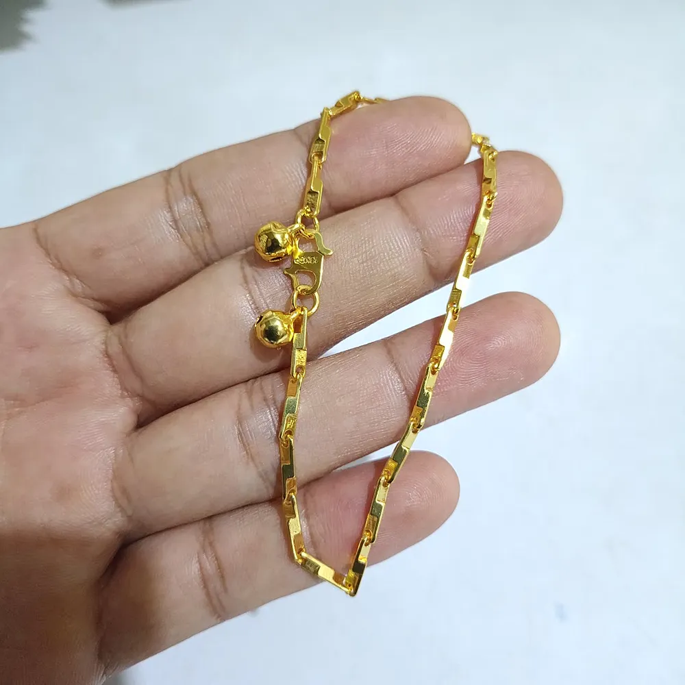 gelang titanium wanita gold rantai padi lonceng 18cm anti karat alin vip glw143