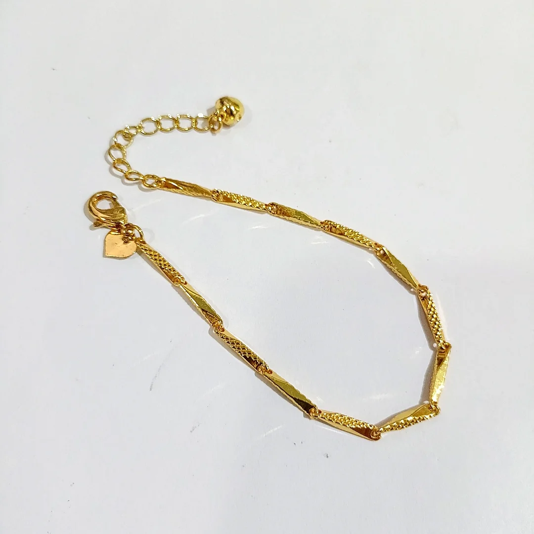 gelang titanium wanita gold rantai padi plat balok anti karat alin vip glw146