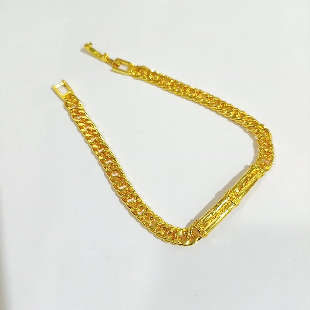 gelang titanium wanita gold rantai sisik pipih bambu ukir anti karat alin vip glw133