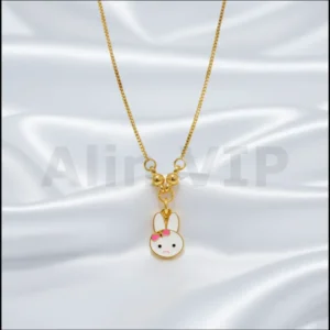 kalung anak gold rantai itali liontin kelinci pita kla010 alin vip