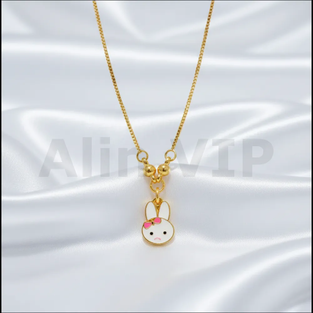 kalung anak gold rantai itali liontin kelinci pita kla010 alin vip