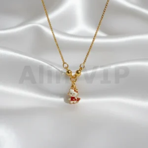 Kalung Anak Gold Rantai Italia Liontin Kucing Merah Alin VIP KLA024 realpict
