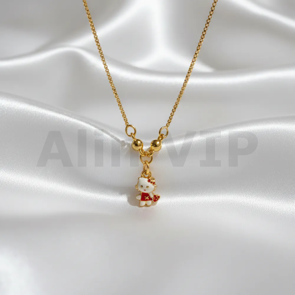 Kalung Anak Gold Rantai Italia Liontin Kucing Merah Alin VIP KLA024 realpict