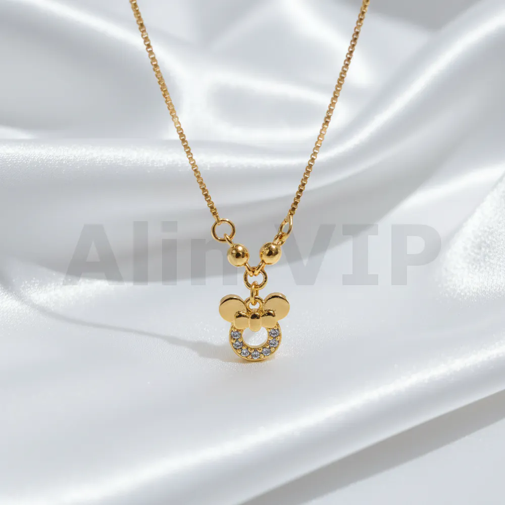 Kalung Anak Gold Rantai Italia Liontin Pita Permata Alin VIP KLA025 realpict