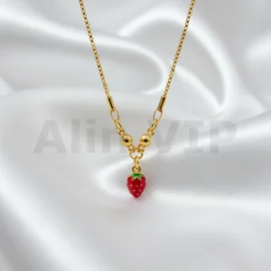 kalung anak gold rantai itali liontin stroberi merah kla009 alin vip