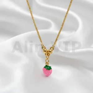 Kalung Anak Gold Rantai Italia Liontin Stroberi Pink Alin VIP KLA023 realpict