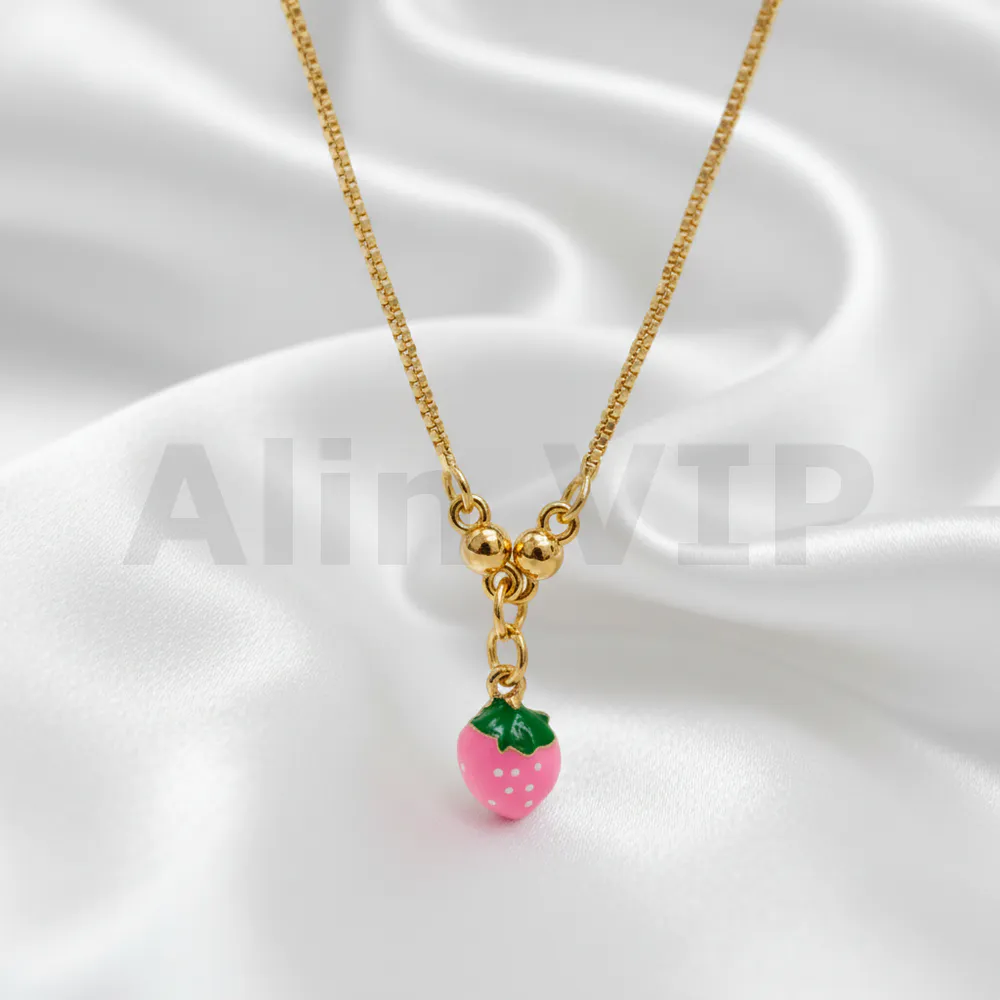 Kalung Anak Gold Rantai Italia Liontin Stroberi Pink Alin VIP KLA023 realpict