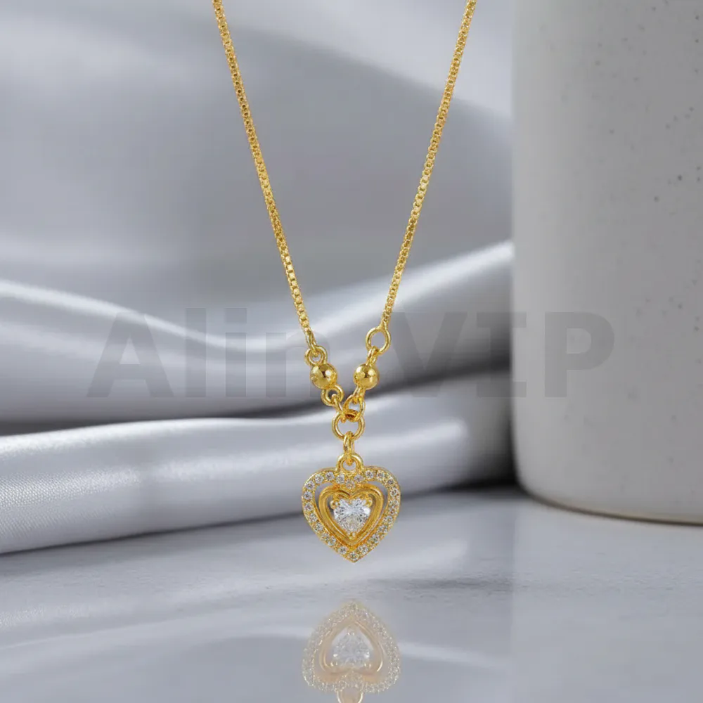 kalung gold liontin hati double love permata zircon klw003 alin vip