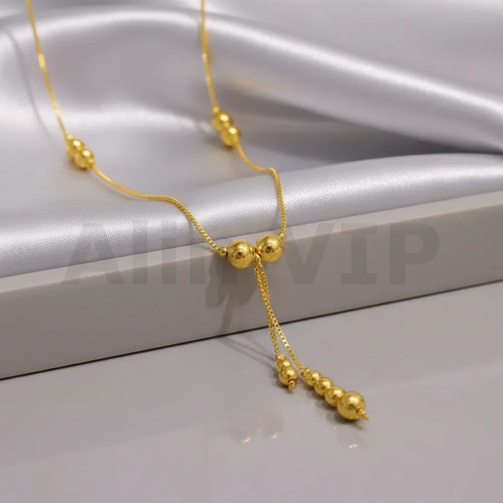 kalung gold liontin juntai bola polos glossy klw100 alin vip