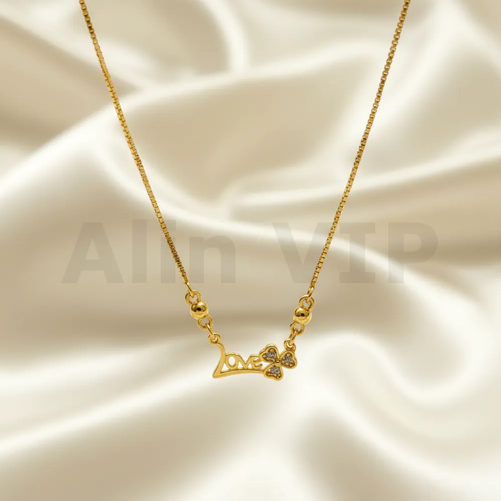 kalung gold liontin tulisan love aksen bunga permata manis klw106 alin vip