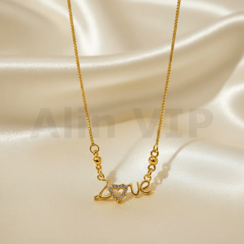 kalung gold liontin tulisan love latin permata hati romantis klw105 alin vip