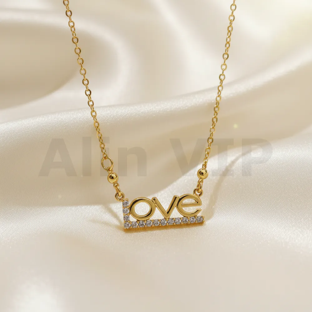 kalung gold liontin tulisan love permata bar minimalis klw103 alin vip
