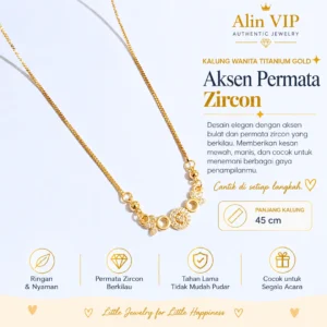 kalung wanita gold titanium rantai italy aksen permata zircon alin vip klw098