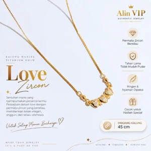 kalung wanita gold titanium rantai italy love permata zircon alin vip klw087