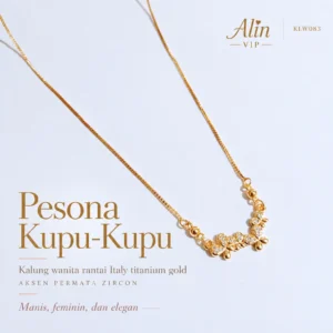 kalung wanita rantai italy titanium gold kupu kupu permata zircon alin vip klw083