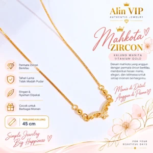 kalung wanita rantai italy titanium gold mahkota permata zircon alin vip klw072