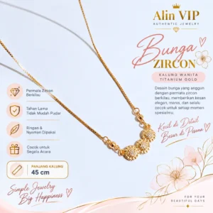 kalung wanita titanium gold rantai italy bunga permata zircon alin vip klw101