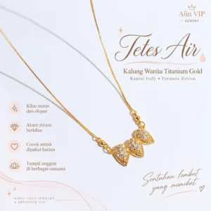 kalung wanita titanium gold rantai italy tetes air permata zircon alin vip klw084