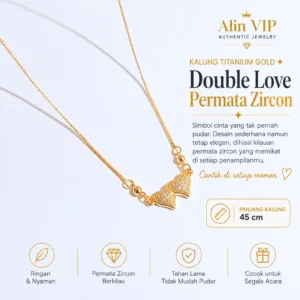kalung wanita titanium rantai italy gold double love permata zircon alin vip klw042