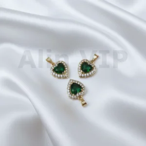Liontin hati love batu hijau permata zircon romantis dan segar LTW009