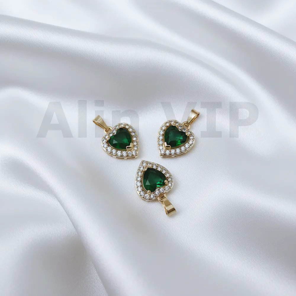 Liontin hati love batu hijau permata zircon romantis dan segar LTW009