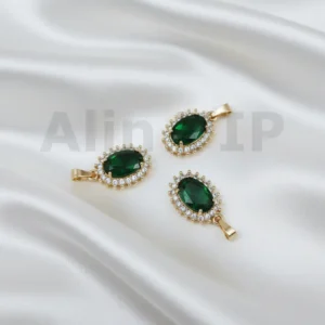 Liontin emas batu hijau oval permata zircon dengan bingkai mewah LTW004