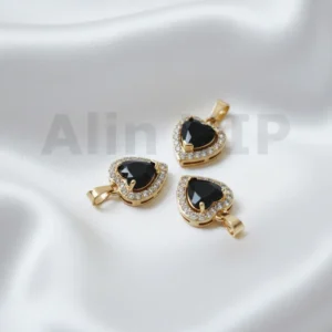 Liontin hati love batu hitam permata zircon misterius elegan LTW011