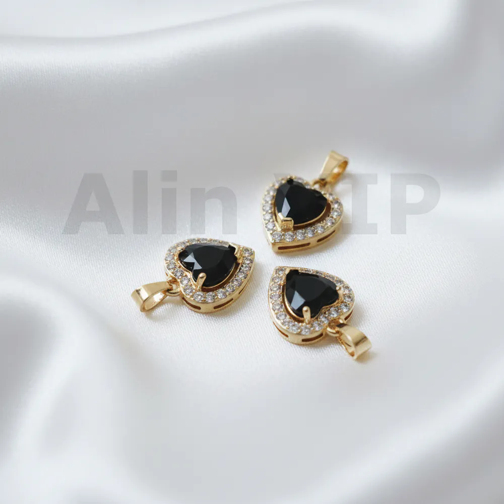 Liontin hati love batu hitam permata zircon misterius elegan LTW011