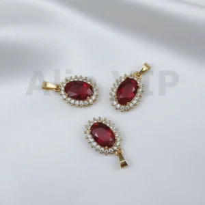 Liontin emas batu merah oval permata zircon berani dan memikat LTW007