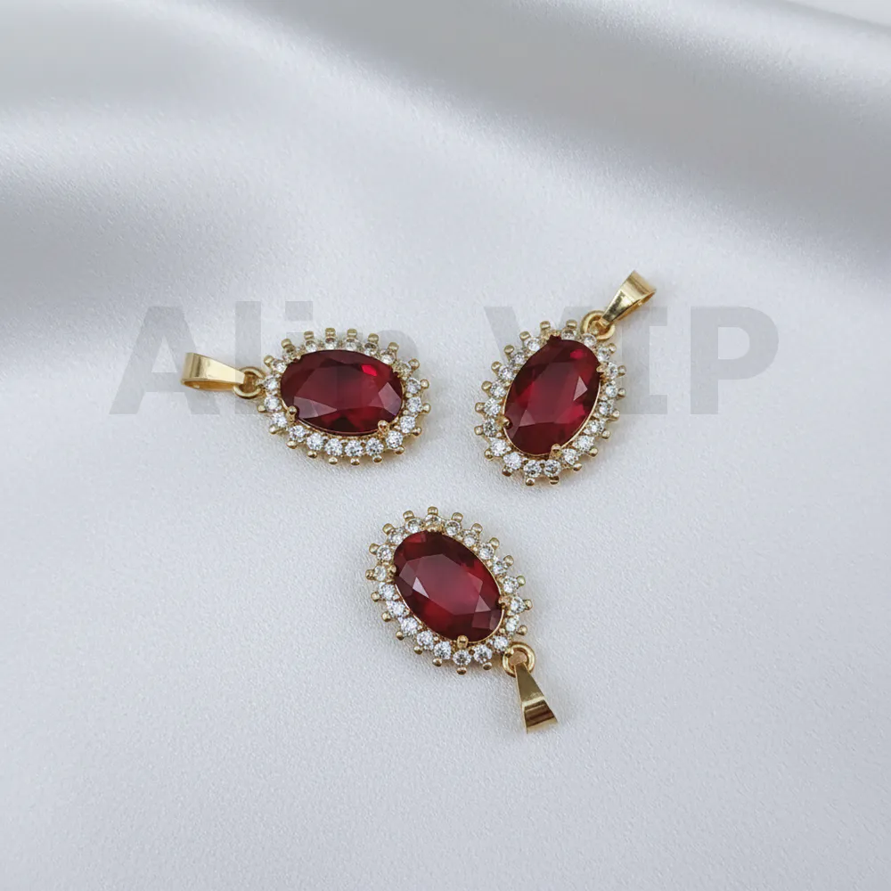 Liontin emas batu merah oval permata zircon berani dan memikat LTW007
