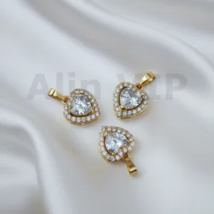 Liontin hati love batu putih jernih permata zircon elegan suci LTW010