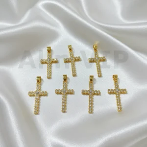 Liontin salib permata full zircon ukuran 3x2 cm lapis emas anti karat LTW019