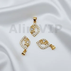 Liontin motif bunga dalam bingkai wajik dengan permata zircon berkilau LTW001