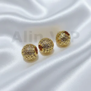 Liontin manik bola permata zircon pave bulat penuh kilau tiga dimensi mewah LTW059