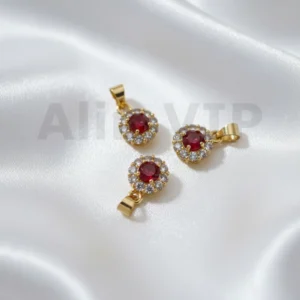 Liontin bulat permata merah zircon dengan aksen kristal kecil berkilau LTW025