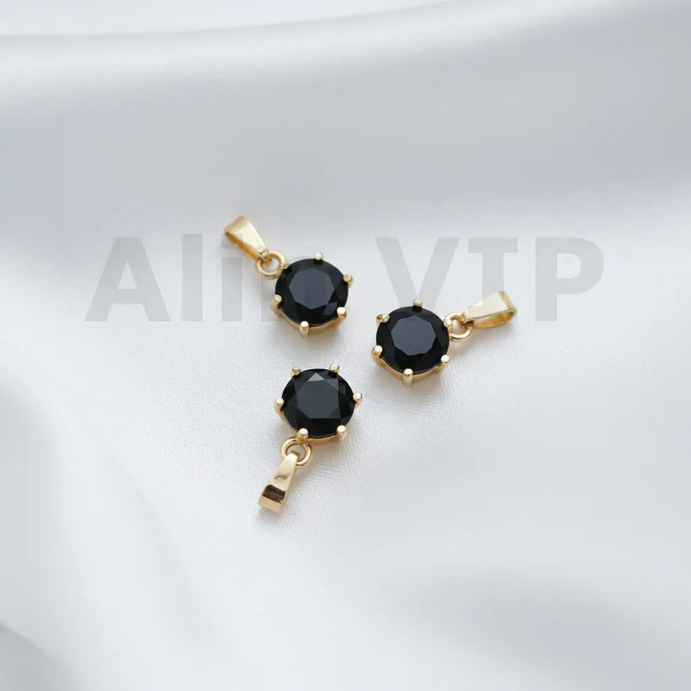 Liontin bulat soliter batu hitam misterius kuat penuh karakter LTW023