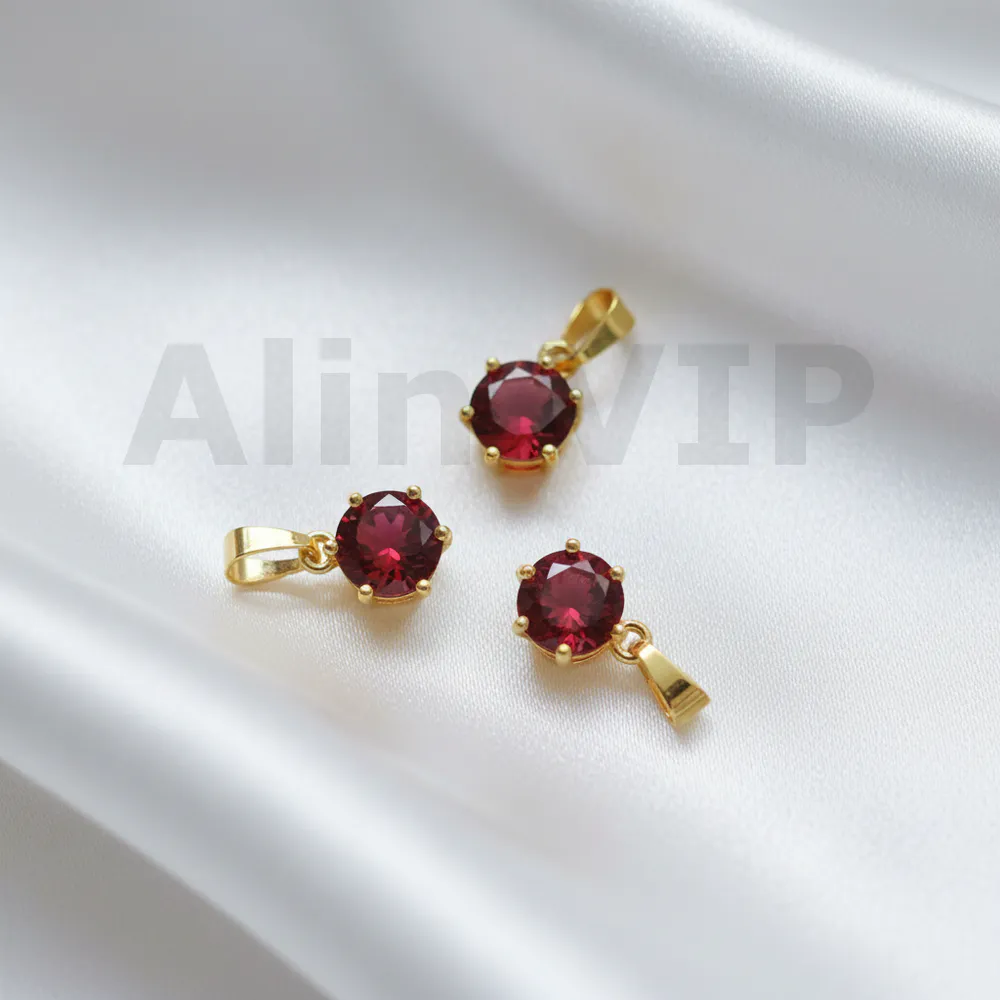 Liontin bulat soliter batu merah sederhana berani memikat LTW022