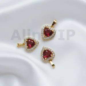 Liontin pendant hati merah permata zircon menyala romantis LTW012