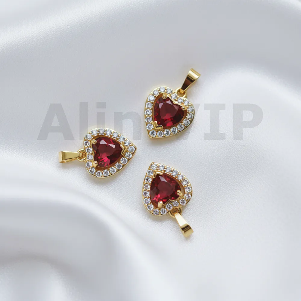 Liontin pendant hati merah permata zircon menyala romantis LTW012
