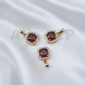 Liontin kotak permata merah zircon desain tegas modern LTW013