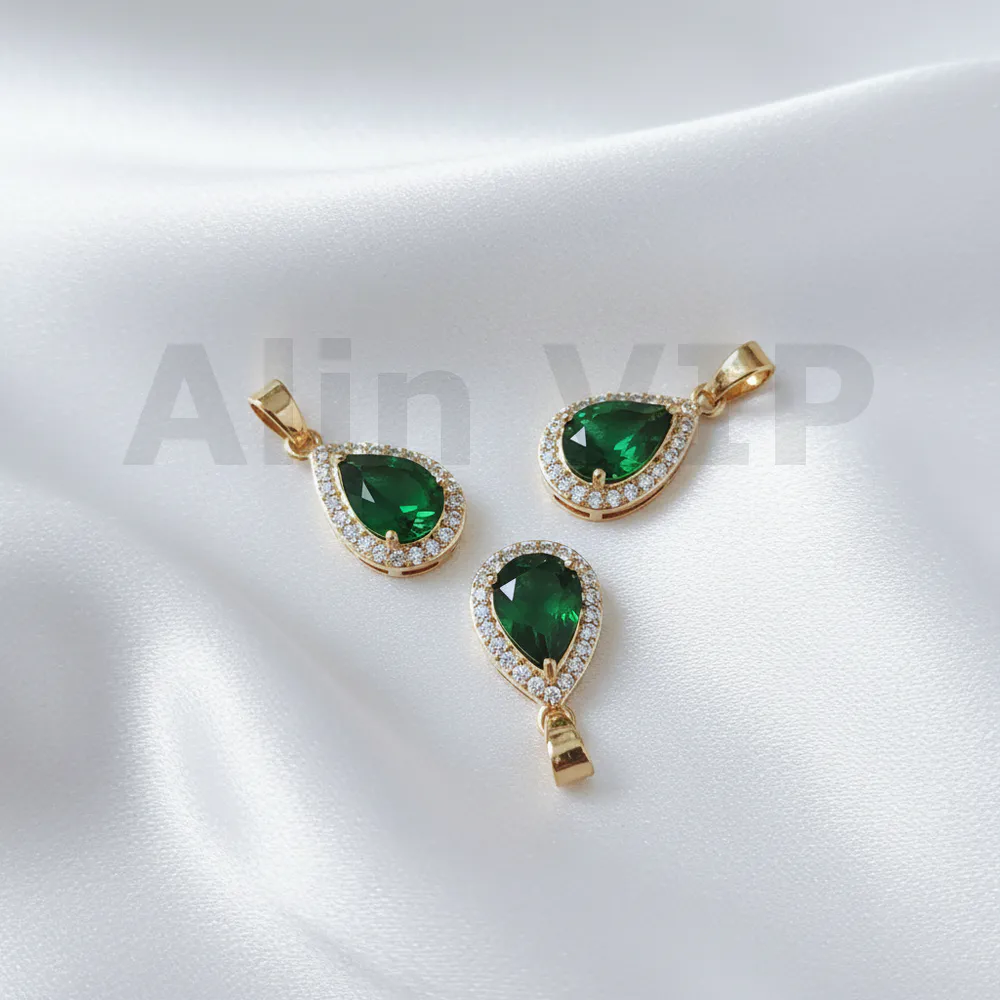 liontin pendant gold tetes air permata hijau zircon alin vip ltw018