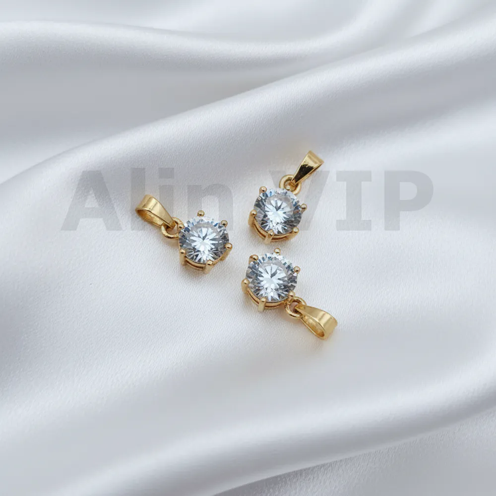 liontin wanita gold bulat solitaire permata zircon alin vip ltw057