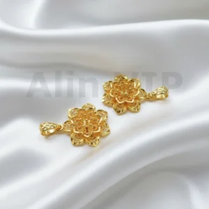 Liontin bunga filigree ukir detail emas klasik artistik tanpa permata LTW061