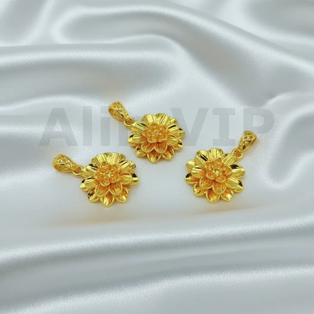 Liontin bunga mawar susun layer ukir emas bertingkat romantis LTW067