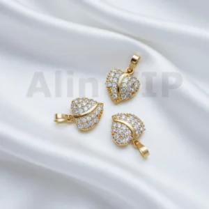 Liontin daun hati permata zircon pave unik romantis terinspirasi alam segar LTW053