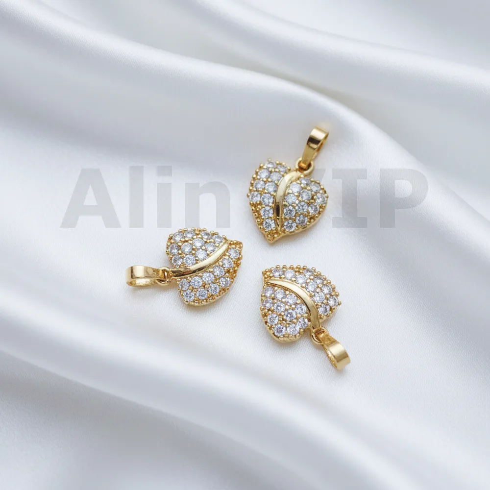 Liontin daun hati permata zircon pave unik romantis terinspirasi alam segar LTW053