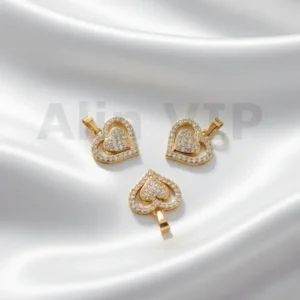 Liontin dua hati berdampingan permata zircon pave mewah romantis penuh cinta LTW060