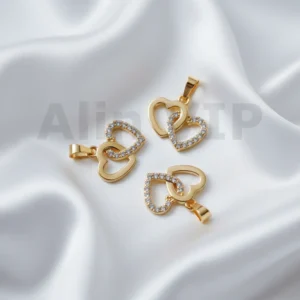 Liontin dua hati saling terkait permata zircon romantis ikatan abadi sejati LTW054