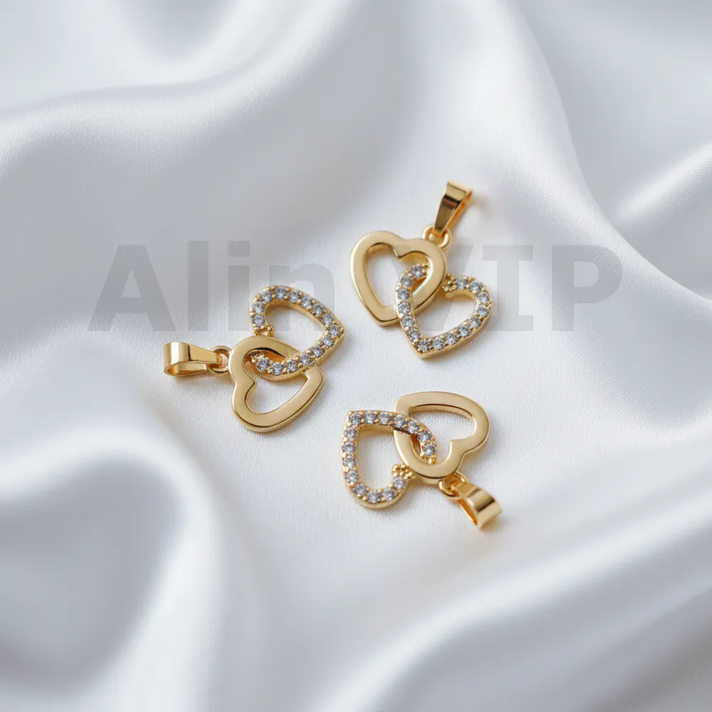 Liontin dua hati saling terkait permata zircon romantis ikatan abadi sejati LTW054